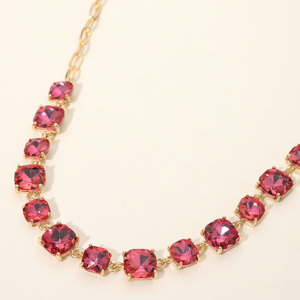 Rose Abalone Square Stone Link Crystal Necklace Chain Evening Gold